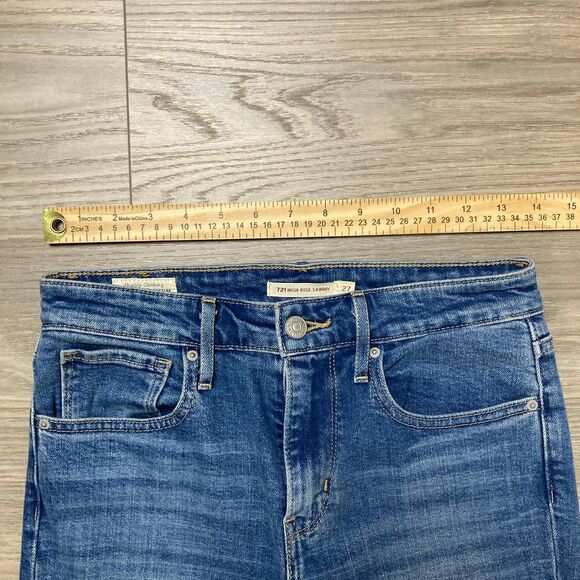Levi's Premium 721 High Rise Skinny Distressed Blue Jeans Size 27 - Picture 2 of 7